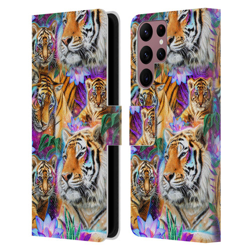 Sheena Pike Big Cats Daydream Tigers With Flowers Leather Book Wallet Case Cover For Samsung Galaxy S22 Ultra 5G