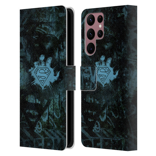Superman DC Comics Vintage Fashion Graffiti Leather Book Wallet Case Cover For Samsung Galaxy S22 Ultra 5G