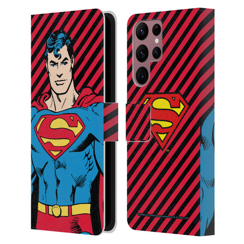 Superman DC Comics Vintage Fashion Stripes Leather Book Wallet Case Cover For Samsung Galaxy S22 Ultra 5G
