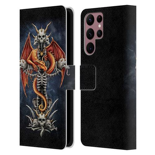 Sarah Richter Fantasy Creatures Red Dragon Guarding Bone Cross Leather Book Wallet Case Cover For Samsung Galaxy S22 Ultra 5G