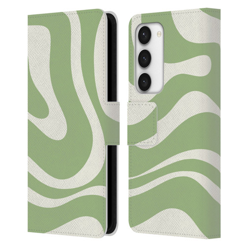 Kierkegaard Design Studio Art Modern Liquid Swirl in Sage Leather Book Wallet Case Cover For Samsung Galaxy S23 5G