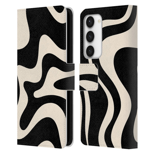 Kierkegaard Design Studio Retro Abstract Patterns Black Almond Cream Swirl Leather Book Wallet Case Cover For Samsung Galaxy S23 5G
