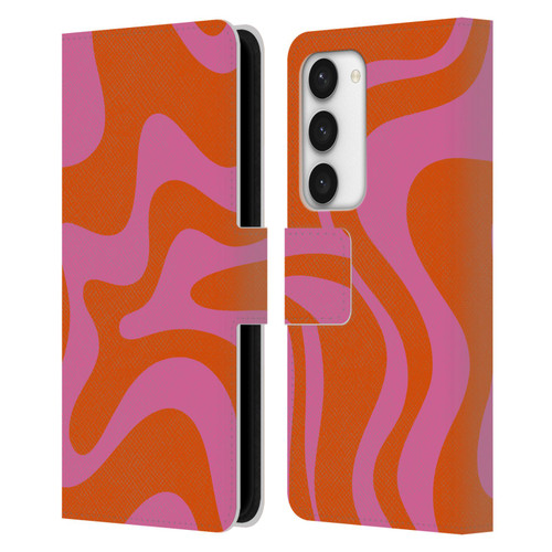 Kierkegaard Design Studio Retro Abstract Patterns Hot Pink Orange Swirl Leather Book Wallet Case Cover For Samsung Galaxy S23 5G