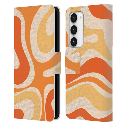 Kierkegaard Design Studio Retro Abstract Patterns Modern Orange Tangerine Swirl Leather Book Wallet Case Cover For Samsung Galaxy S23 5G