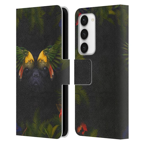 Klaudia Senator French Bulldog 2 Bird Feathers Leather Book Wallet Case Cover For Samsung Galaxy S23 5G