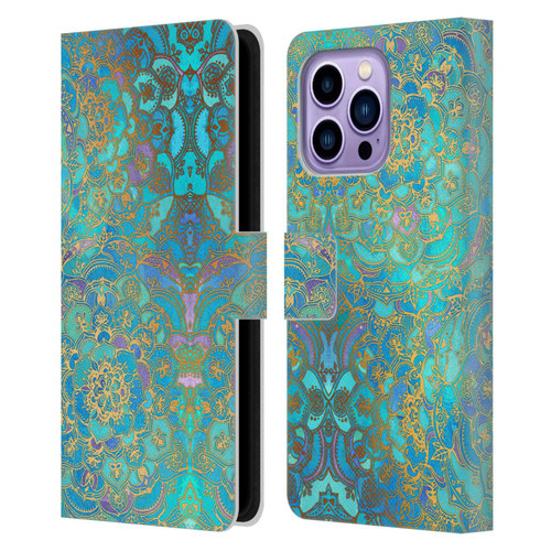 Micklyn Le Feuvre Mandala Sapphire and Jade Leather Book Wallet Case Cover For Apple iPhone 14 Pro Max