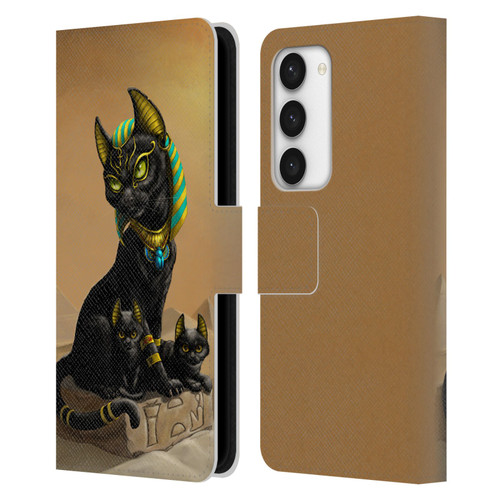 Stanley Morrison Art Egyptian Bastet Cat & Kittens Leather Book Wallet Case Cover For Samsung Galaxy S23 5G