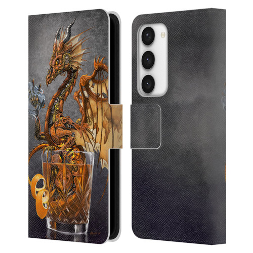 Stanley Morrison Dragons Gold Steampunk Drink Leather Book Wallet Case Cover For Samsung Galaxy S23 5G