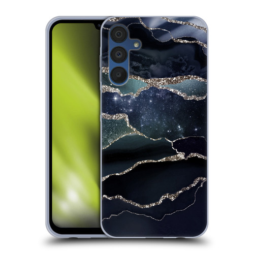 UtArt Dark Night Marble Silver Midnight Sky Soft Gel Case for Samsung Galaxy A15 & MagSafe