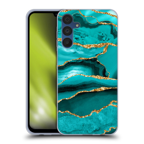 UtArt Malachite Emerald Aquamarine Gold Waves Soft Gel Case for Samsung Galaxy A15 & MagSafe