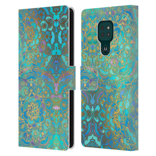 Micklyn Le Feuvre Mandala Sapphire and Jade Leather Book Wallet Case Cover For Motorola Moto G9 Play