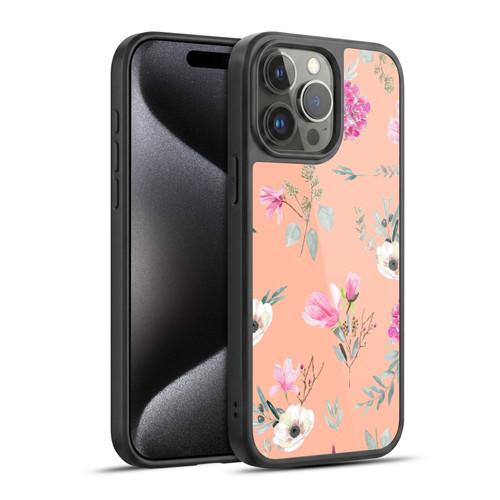Anis Illustration Flower Pattern 2 Peach Gel Armour Case For Apple iPhone 15 Pro Max