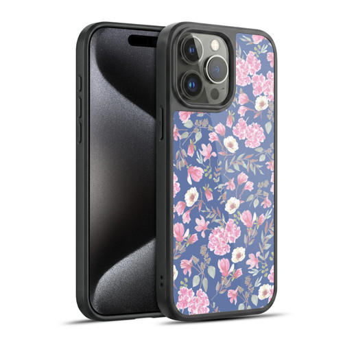 Anis Illustration Floral Pattern Romantic Blue Pink Gel Armour Case For Apple iPhone 15 Pro Max
