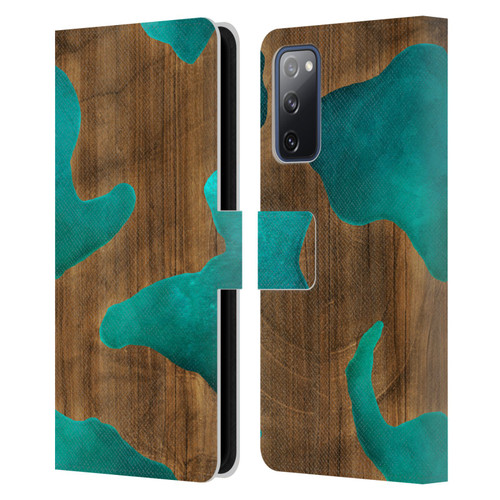 Alyn Spiller Wood & Resin Aqua Leather Book Wallet Case Cover For Samsung Galaxy S20 FE / 5G