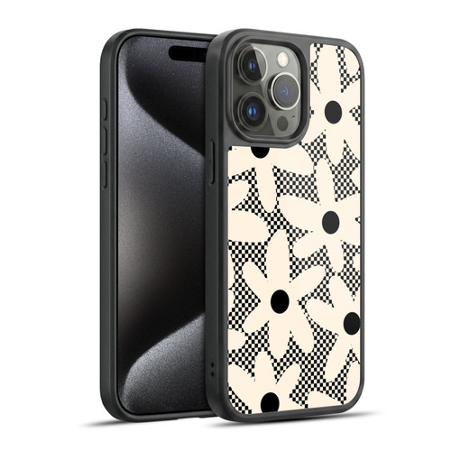 Kierkegaard Design Studio Retro Abstract Patterns Daisy Black Cream Dots Check Gel Armour Case For Apple iPhone 15 Pro Max