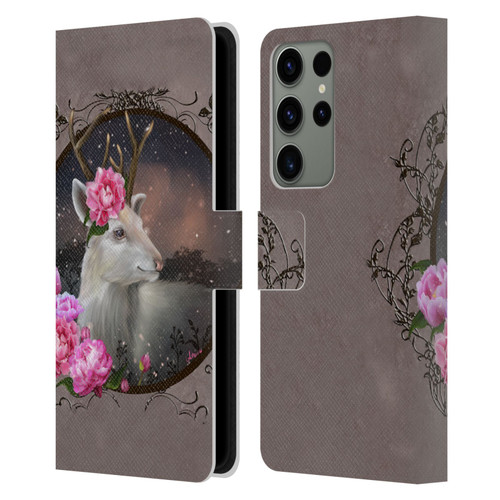 Ash Evans Animals White Deer Leather Book Wallet Case Cover For Samsung Galaxy S23 Ultra 5G