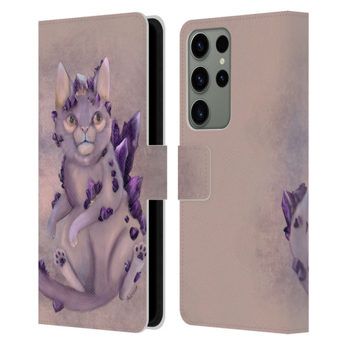 Ash Evans Graphics Amethyst Cat Leather Book Wallet Case Cover For Samsung Galaxy S23 Ultra 5G