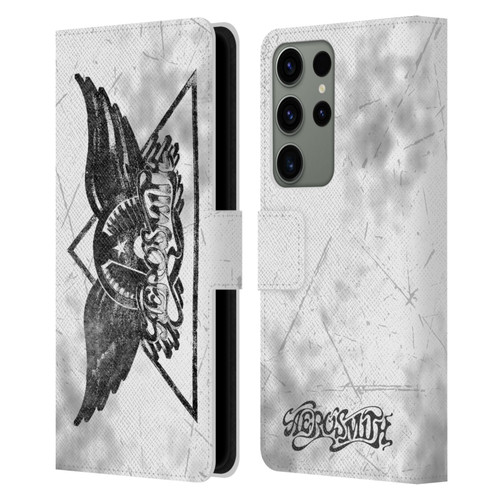 Aerosmith Black And White Triangle Winged Logo Leather Book Wallet Case Cover For Samsung Galaxy S23 Ultra 5G