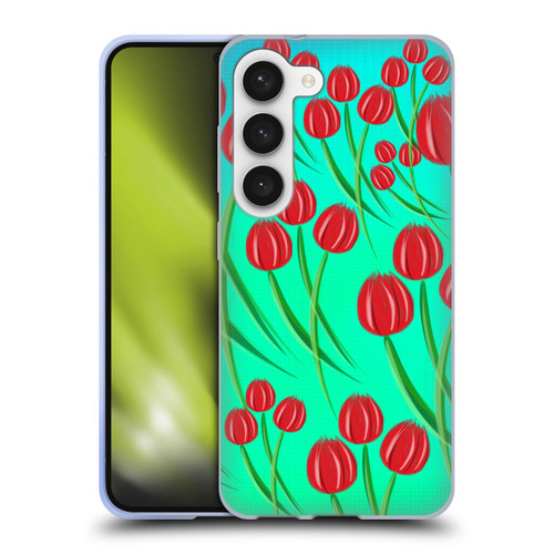Grace Illustration Lovely Floral Red Tulips Soft Gel Case for Samsung Galaxy S23 5G & MagSafe