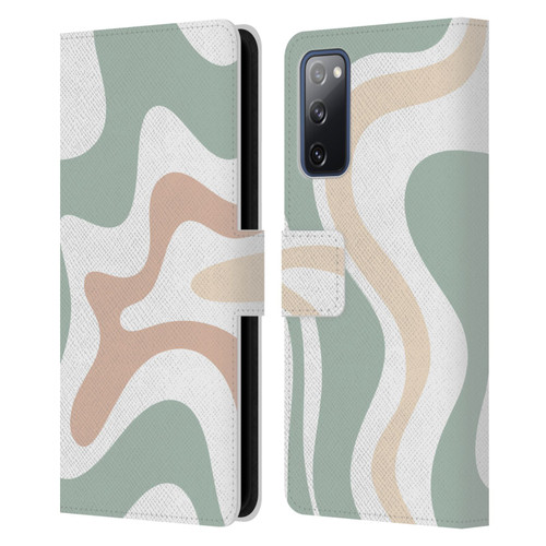 Kierkegaard Design Studio Retro Abstract Patterns Celadon Sage Swirl Leather Book Wallet Case Cover For Samsung Galaxy S20 FE / 5G