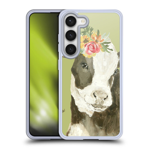 Haley Bush Floral Painting Holstein Cow Soft Gel Case for Samsung Galaxy S23 5G & MagSafe