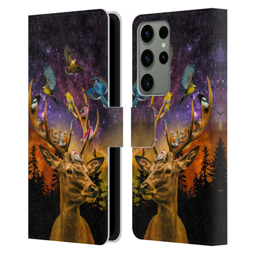 Dave Loblaw Animals Deer and Birds Leather Book Wallet Case Cover For Samsung Galaxy S23 Ultra 5G
