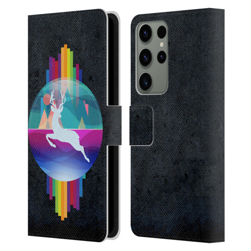 Dave Loblaw Contemporary Art Deer In Dome Leather Book Wallet Case Cover For Samsung Galaxy S23 Ultra 5G