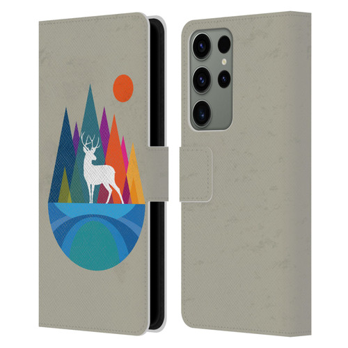 Dave Loblaw Contemporary Art Mountain Deer Leather Book Wallet Case Cover For Samsung Galaxy S23 Ultra 5G