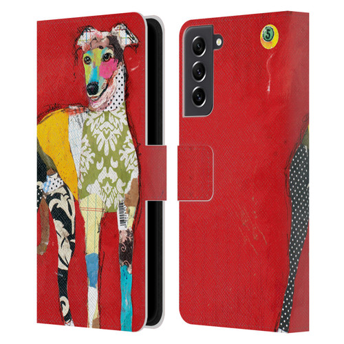 Michel Keck Dogs 2 Greyhound Leather Book Wallet Case Cover For Samsung Galaxy S21 FE 5G