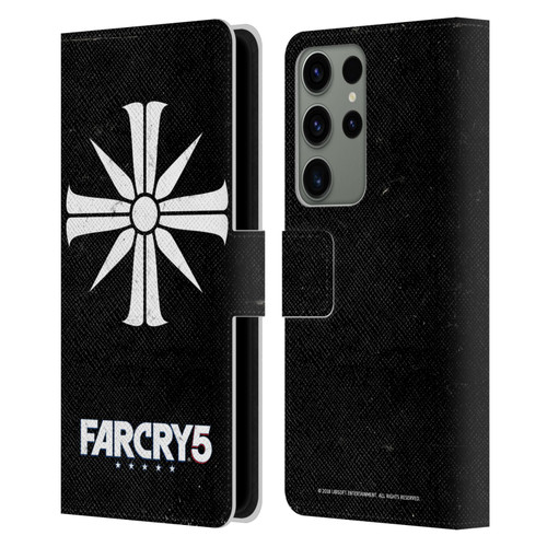 Far Cry 5 Key Art And Logo Distressed Look Cult Emblem Leather Book Wallet Case Cover For Samsung Galaxy S23 Ultra 5G