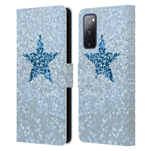 Monika Strigel Glitter Star Pastel Rainy Blue Leather Book Wallet Case Cover For Samsung Galaxy S20 FE / 5G