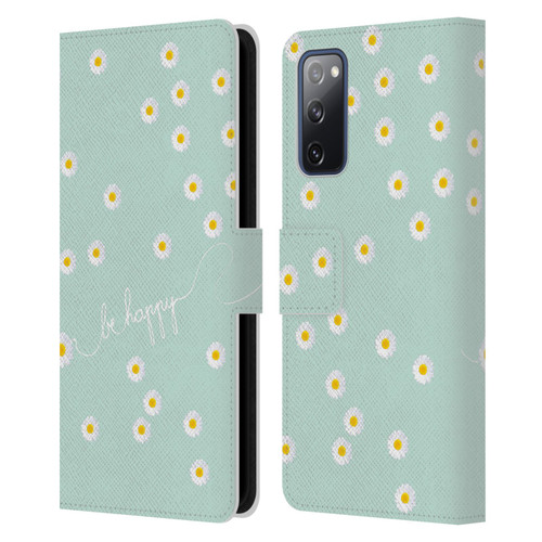 Monika Strigel Happy Daisy Mint Leather Book Wallet Case Cover For Samsung Galaxy S20 FE / 5G