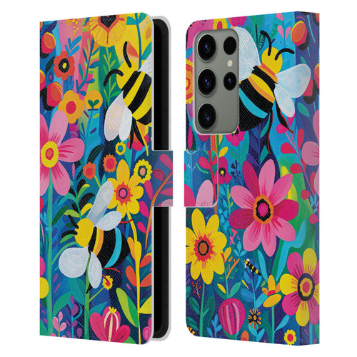 Michael David Ward Humor & Botanicals Bees and Flowers Leather Book Wallet Case Cover For Samsung Galaxy S23 Ultra 5G