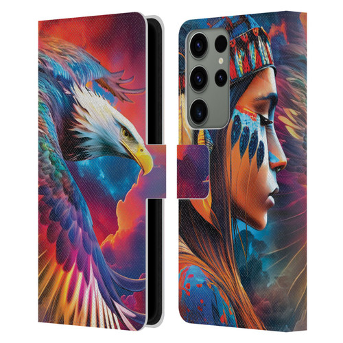 Michael David Ward Psychedelic Art Eagle Leather Book Wallet Case Cover For Samsung Galaxy S23 Ultra 5G
