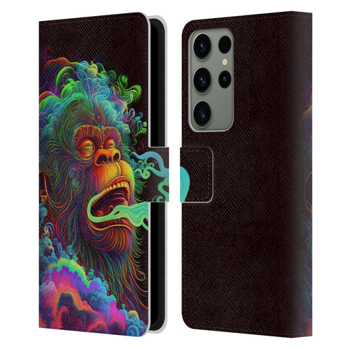 Wumples Cosmic Animals Clouded Monkey Leather Book Wallet Case Cover For Samsung Galaxy S23 Ultra 5G