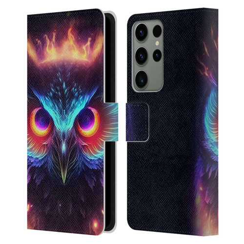Wumples Cosmic Animals Owl Leather Book Wallet Case Cover For Samsung Galaxy S23 Ultra 5G