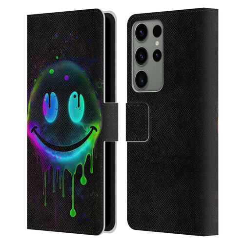 Wumples Cosmic Arts Drip Smiley Leather Book Wallet Case Cover For Samsung Galaxy S23 Ultra 5G