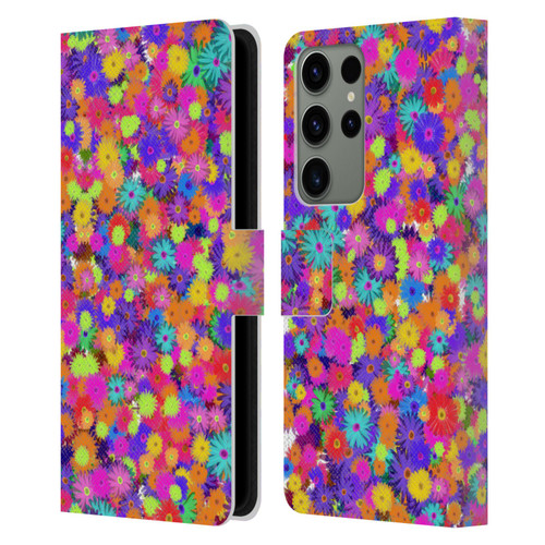 Grace Illustration Lovely Floral Daisies Leather Book Wallet Case Cover For Samsung Galaxy S23 Ultra 5G