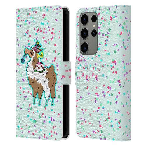 Grace Illustration Llama Birthday Leather Book Wallet Case Cover For Samsung Galaxy S23 Ultra 5G