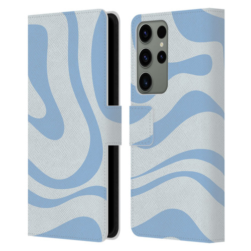Kierkegaard Design Studio Art Blue Abstract Swirl Pattern Leather Book Wallet Case Cover For Samsung Galaxy S23 Ultra 5G