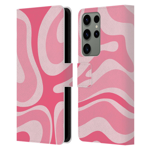 Kierkegaard Design Studio Art Modern Liquid Swirl Candy Pink Leather Book Wallet Case Cover For Samsung Galaxy S23 Ultra 5G