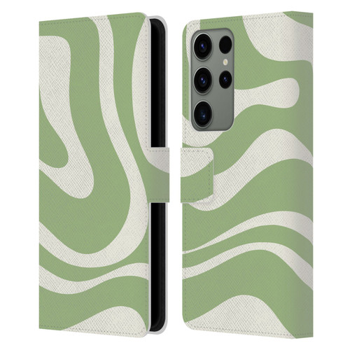 Kierkegaard Design Studio Art Modern Liquid Swirl in Sage Leather Book Wallet Case Cover For Samsung Galaxy S23 Ultra 5G