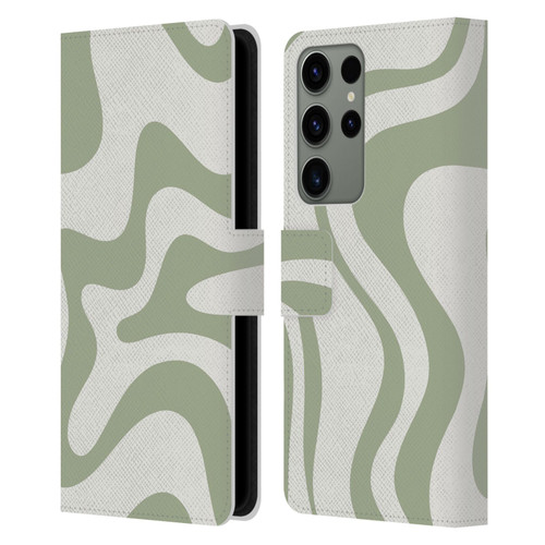 Kierkegaard Design Studio Art Retro Liquid Swirl Sage Green Leather Book Wallet Case Cover For Samsung Galaxy S23 Ultra 5G