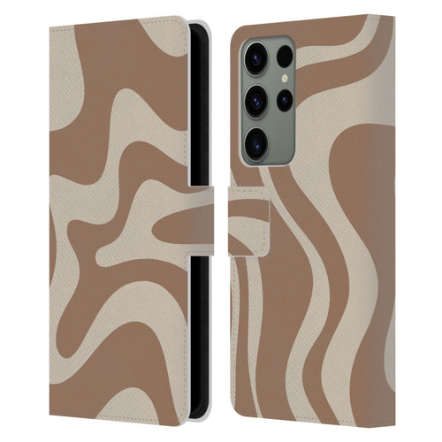 Kierkegaard Design Studio Retro Abstract Patterns Milk Brown Beige Swirl Leather Book Wallet Case Cover For Samsung Galaxy S23 Ultra 5G