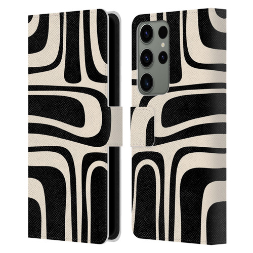 Kierkegaard Design Studio Retro Abstract Patterns Palm Springs Black Cream Leather Book Wallet Case Cover For Samsung Galaxy S23 Ultra 5G