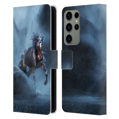 Klaudia Senator Animal Art Black Horse Leather Book Wallet Case Cover For Samsung Galaxy S23 Ultra 5G