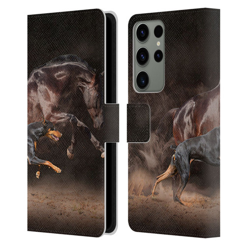 Klaudia Senator Animal Art Doberman And Horse Leather Book Wallet Case Cover For Samsung Galaxy S23 Ultra 5G