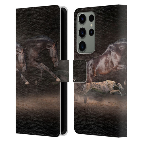 Klaudia Senator Animal Art Greyhound And Horse Leather Book Wallet Case Cover For Samsung Galaxy S23 Ultra 5G