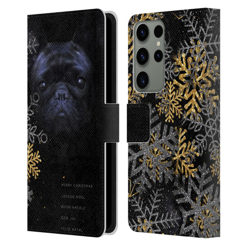 Klaudia Senator French Bulldog 2 Snow Flakes Leather Book Wallet Case Cover For Samsung Galaxy S23 Ultra 5G