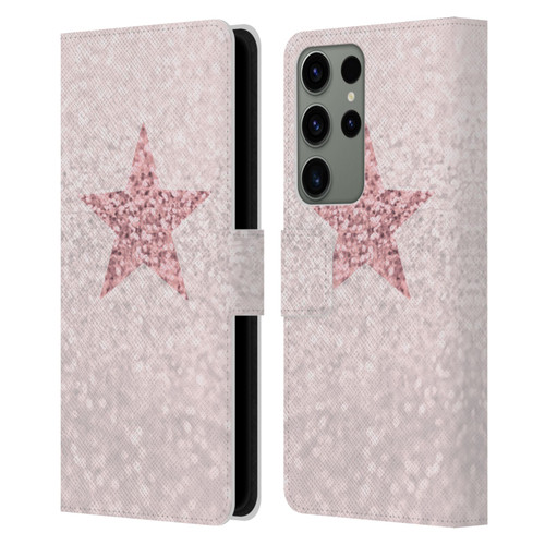Monika Strigel Glitter Star Pastel Rose Pink Leather Book Wallet Case Cover For Samsung Galaxy S23 Ultra 5G